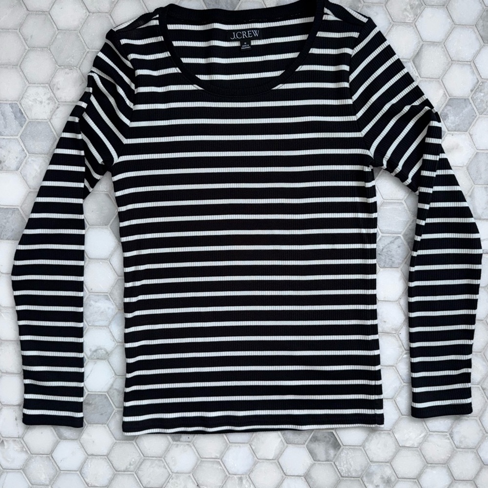 J.Crew Breton Stripe Long Sleeve Top Black White Cotton Modal Stretch Sz M NWOT